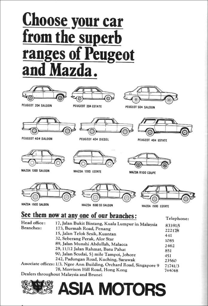 Asia Motor Mazda Peugeot advertisement